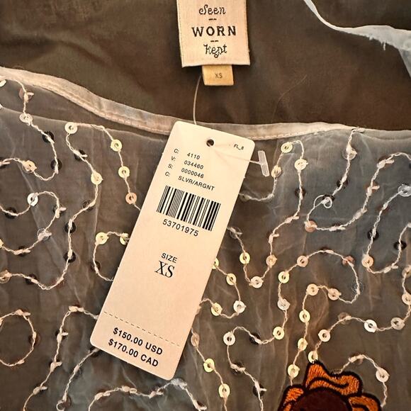 Seen Worn Kept Anthro Silver Floral Sequined Embroidered Cami, size XS - Picture 7 of 9